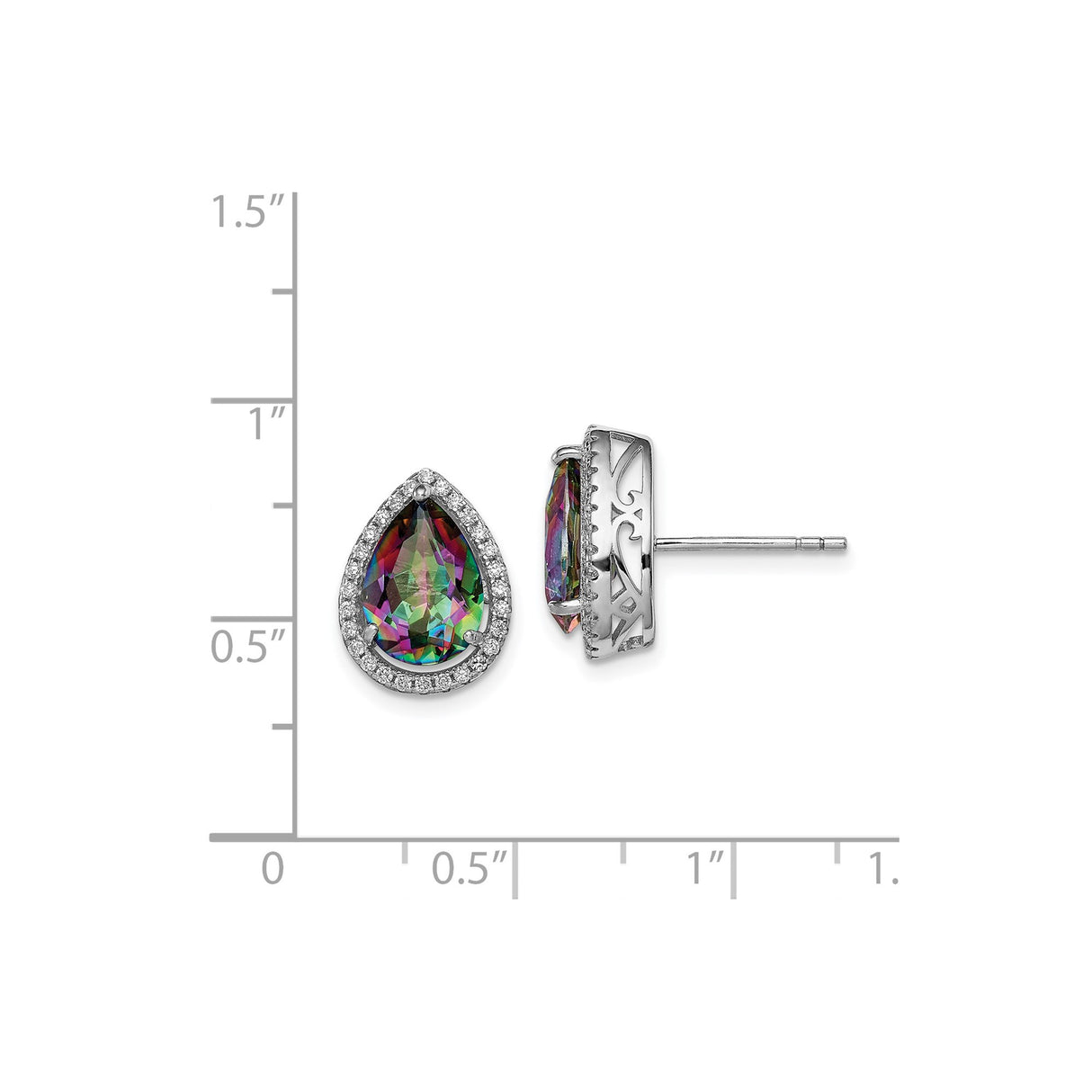 Sterling Silver Teardrop Stud Earrings with Mystic Fire Topaz and Cubic Zirconia, Vintage Design