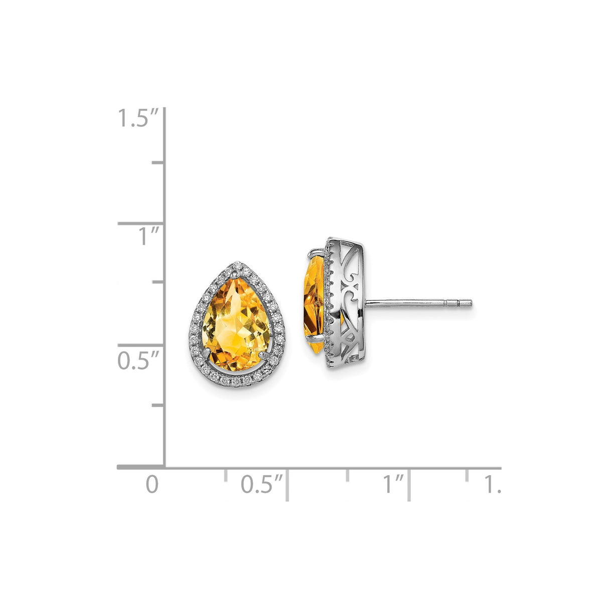 Sterling Silver Citrine Stud Earrings with Cubic Zirconia Halo and Scrollwork Detail