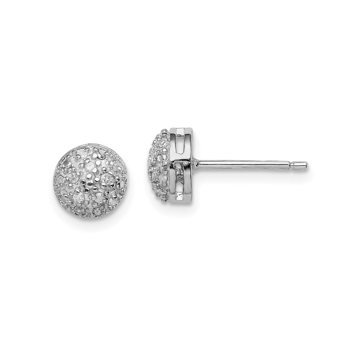 Sterling Silver Dome Stud Earrings with Cubic Zirconia Pavé Setting, Minimalist Design