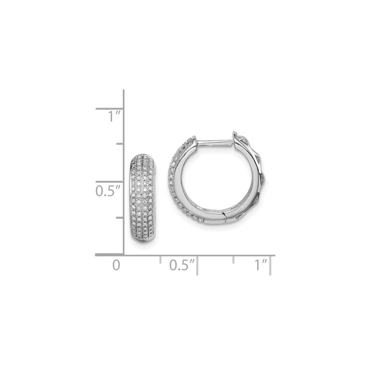 Sterling Silver Hoop Earrings with Pavé-Set Diamonds, Lightweight Hinged Design