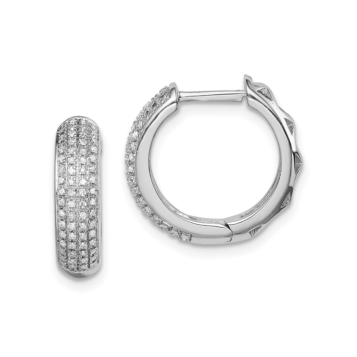 Sterling Silver Hoop Earrings with Pavé-Set Cubic Zirconia, Lightweight Hinged Design