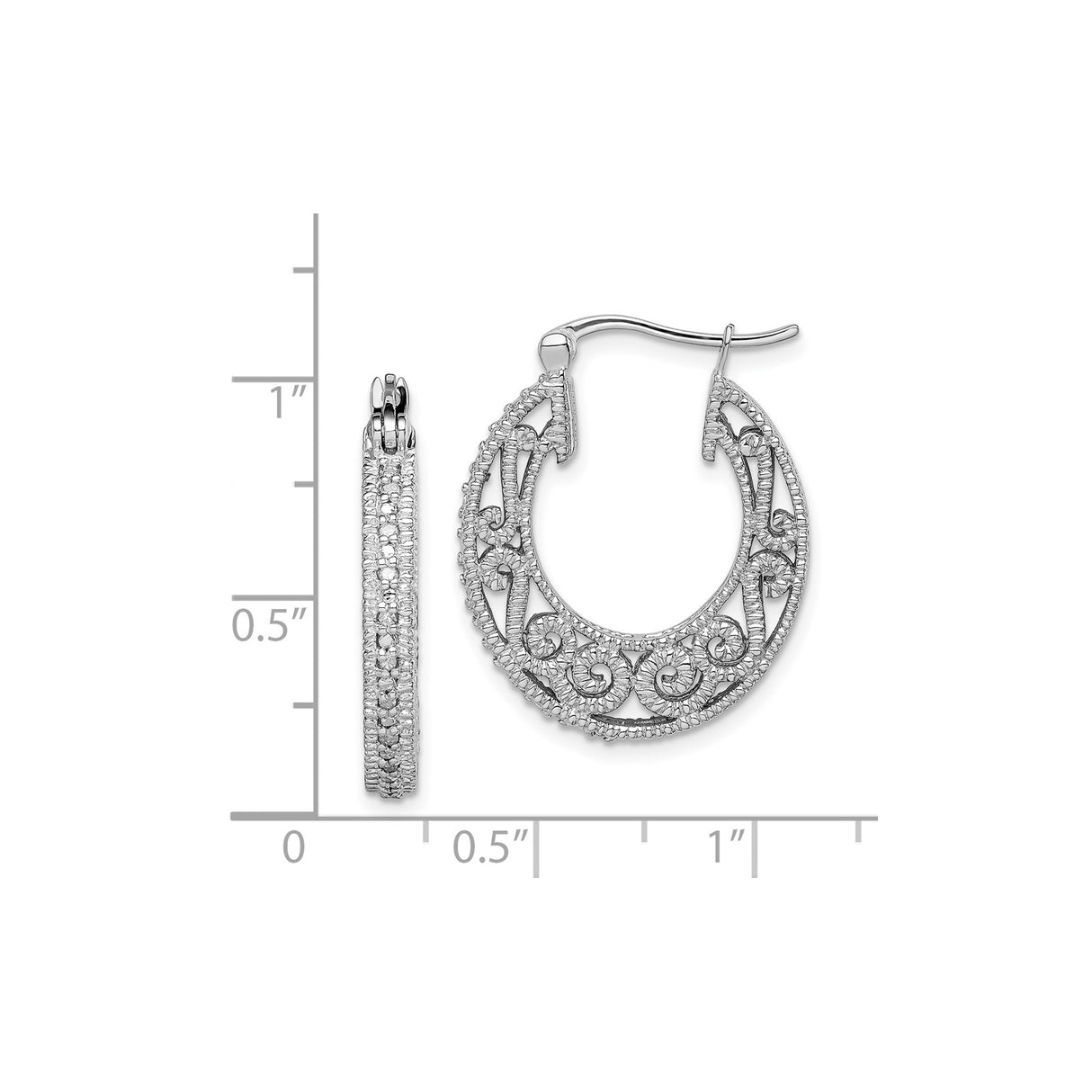 Sterling Silver Hoop Earrings with Diamond Accents, Filigree Scroll Design, Vintage Style