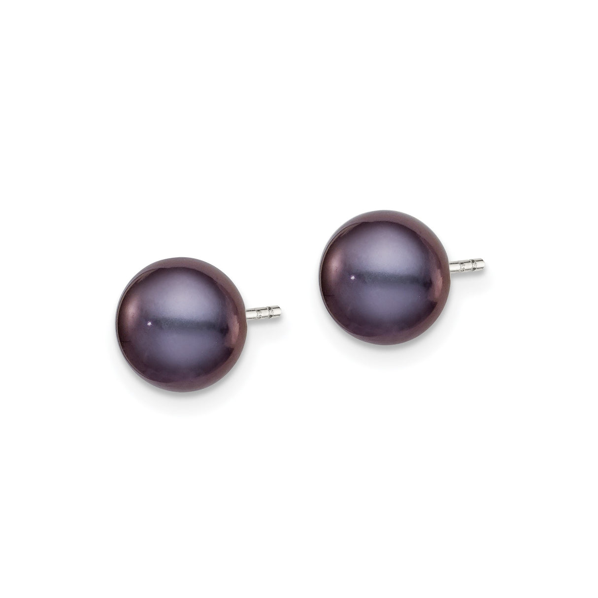Sterling Silver Stud Earrings with Black Freshwater Pearls, Minimalist Button Style