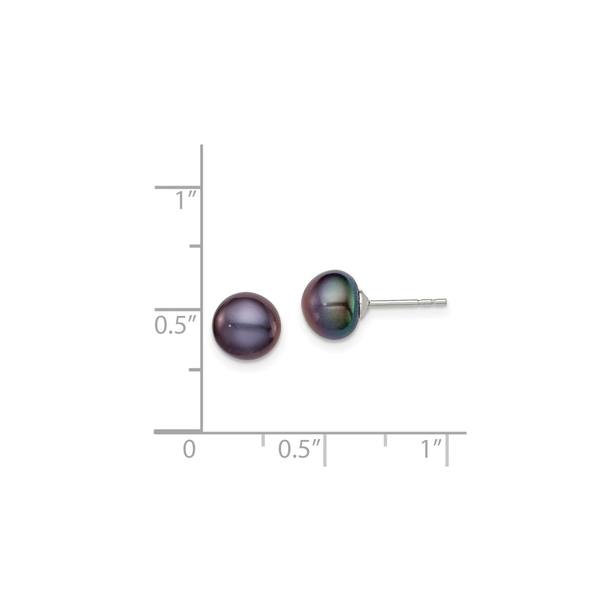 Sterling Silver Stud Earrings with Black Freshwater Pearls, Minimalist Button Style