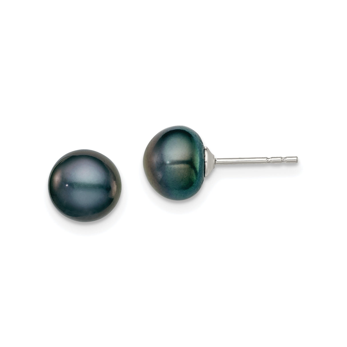 Sterling Silver Stud Earrings with Black Freshwater Pearls, Minimalist Button Style