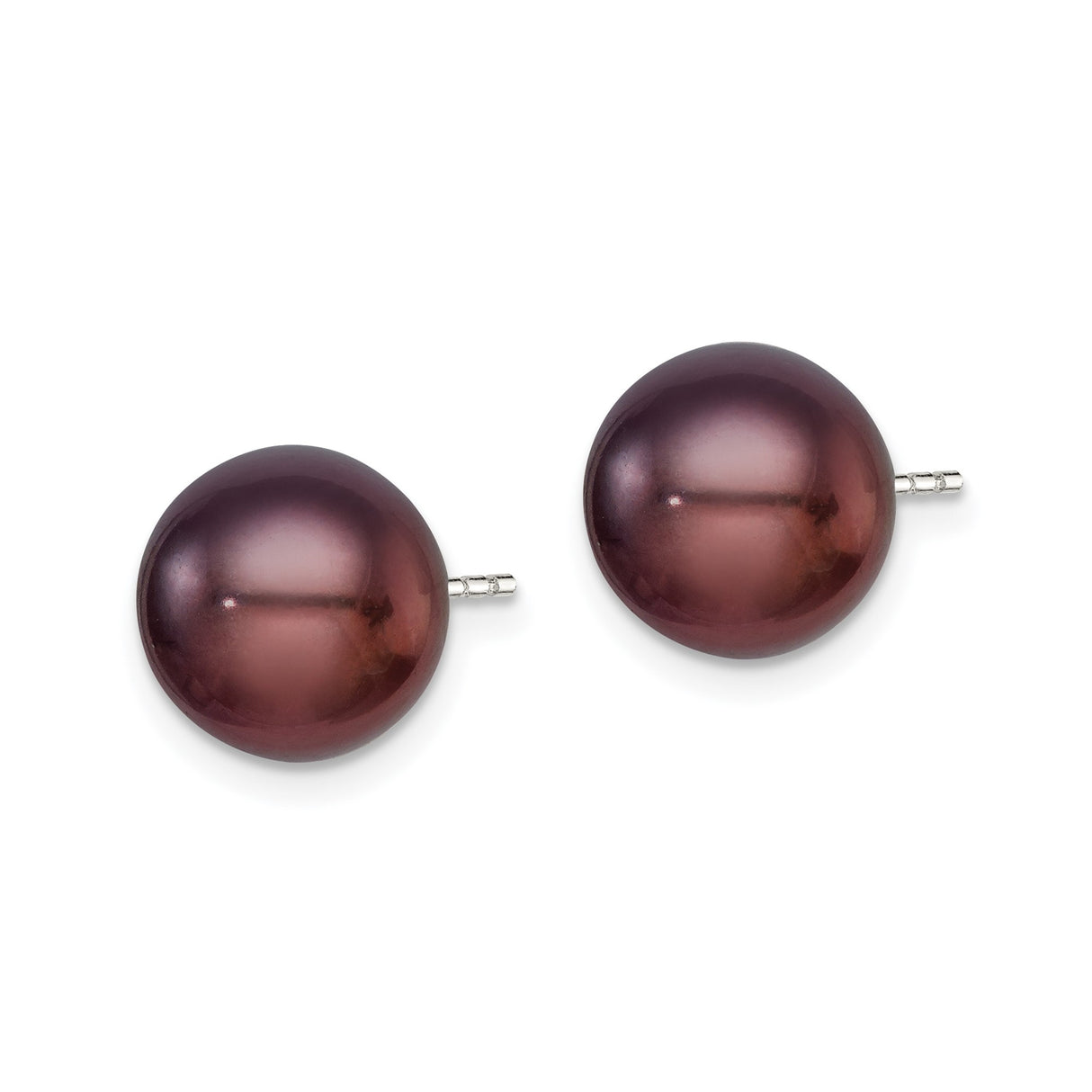Sterling Silver Stud Earrings with Black Freshwater Cultured Pearls, Classic Round Button Style