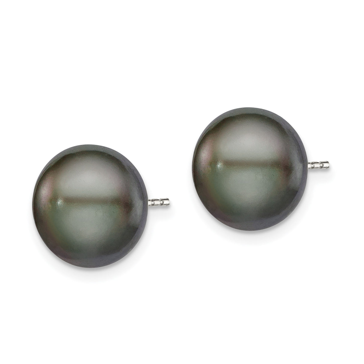 Sterling Silver Pearl Stud Earrings, Smooth Round Cultured Black Pearls, Classic Minimalist Design