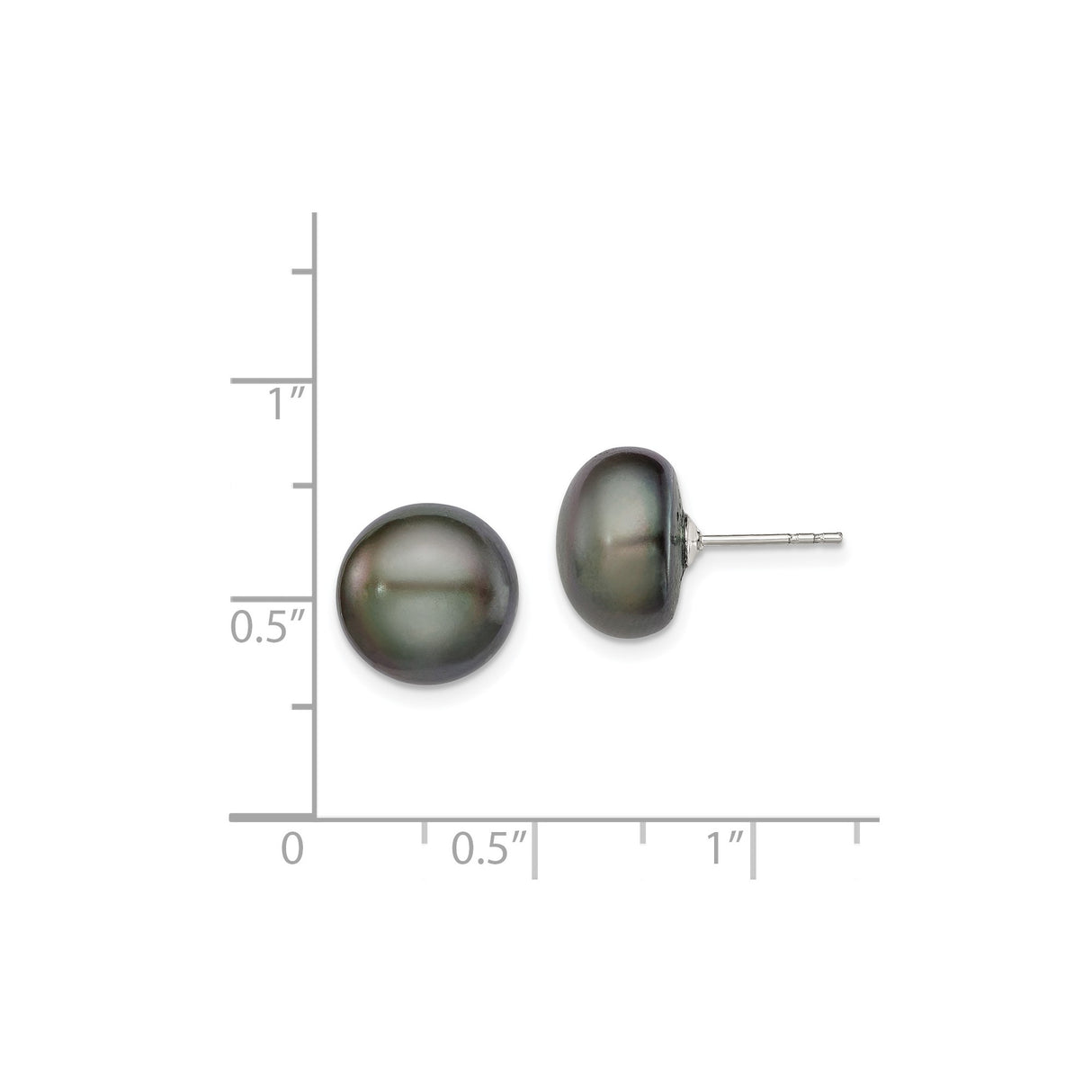 Sterling Silver Pearl Stud Earrings, Smooth Round Cultured Black Pearls, Classic Minimalist Design