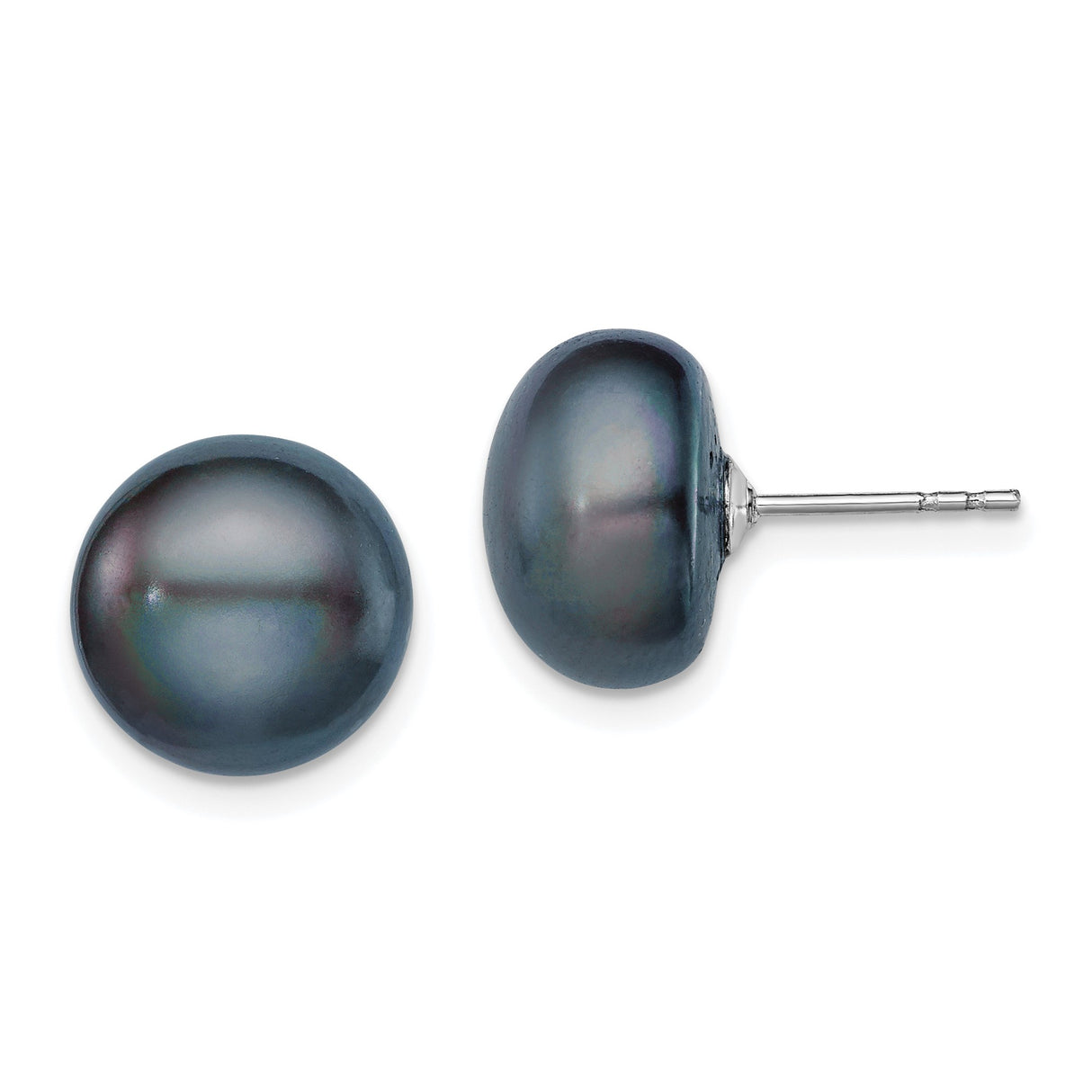 Sterling Silver Pearl Stud Earrings, Smooth Round Cultured Black Pearls, Classic Minimalist Design