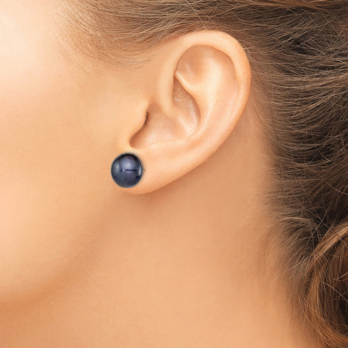 Sterling Silver Pearl Stud Earrings with Black Cultured Pearls, Minimalist Modern Style for Women