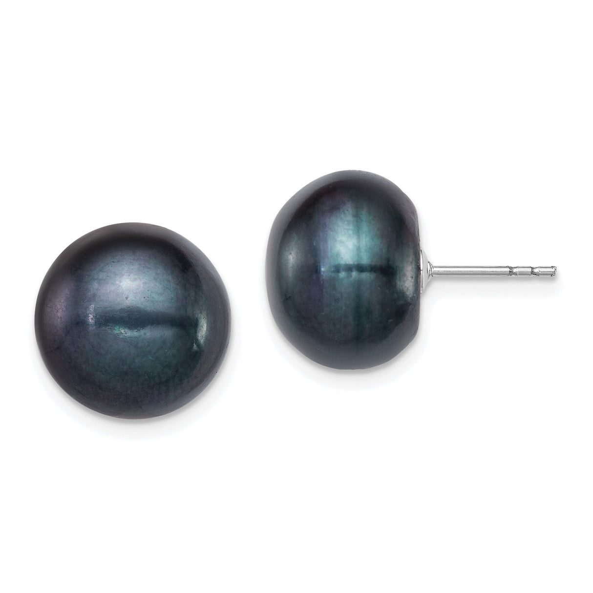 Sterling Silver Pearl Stud Earrings with Black Cultured Pearls, Minimalist Modern Style for Women