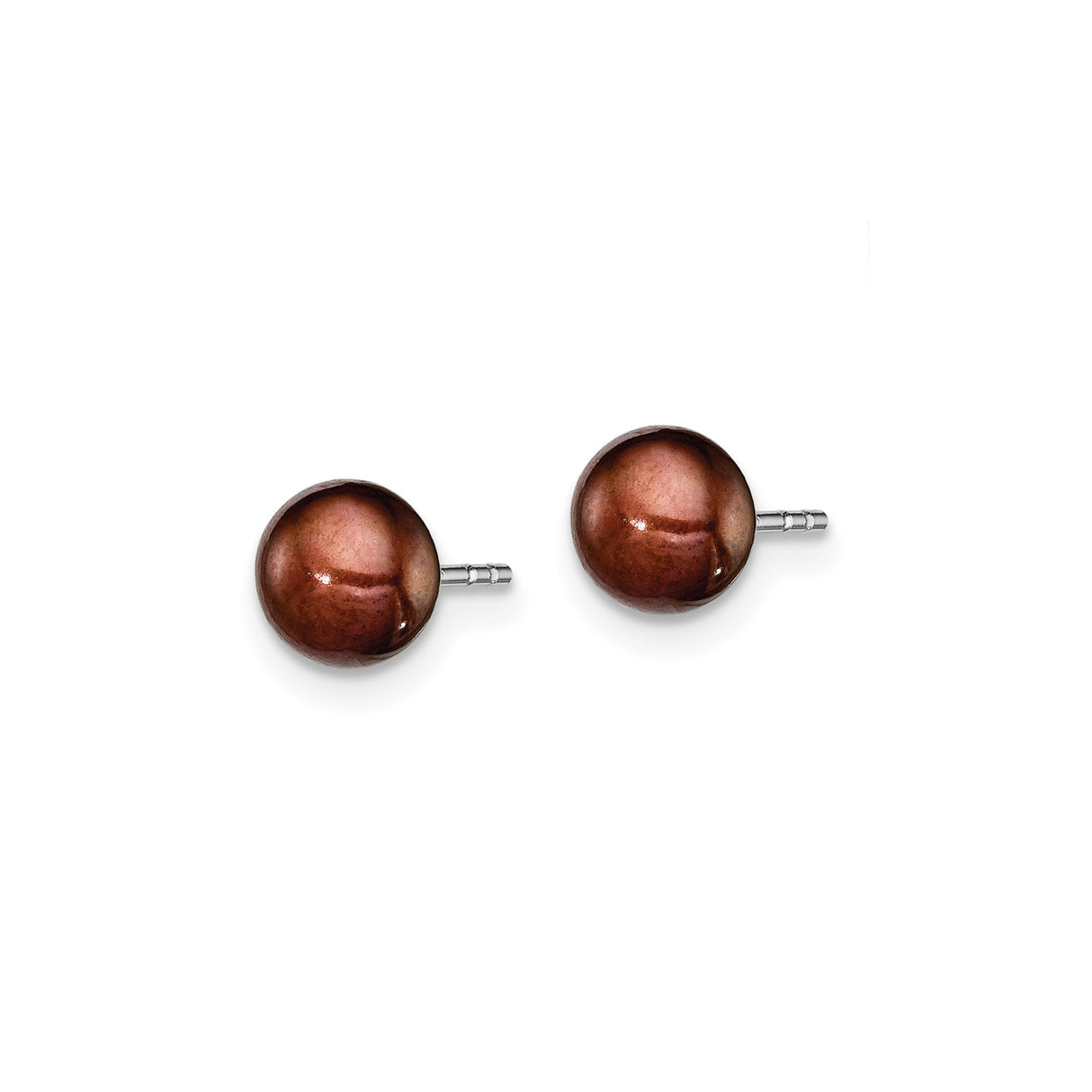 Sterling Silver Pearl Stud Earrings with Round Brown Freshwater Pearls, Minimalist Style for Women
