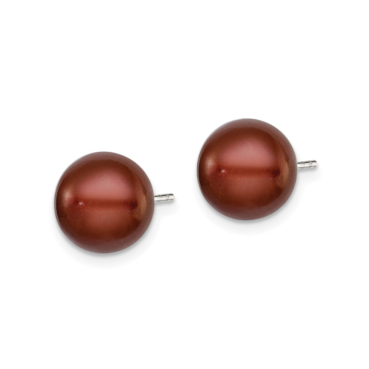 Sterling Silver Stud Earrings with Brown Freshwater Cultured Pearls for Women