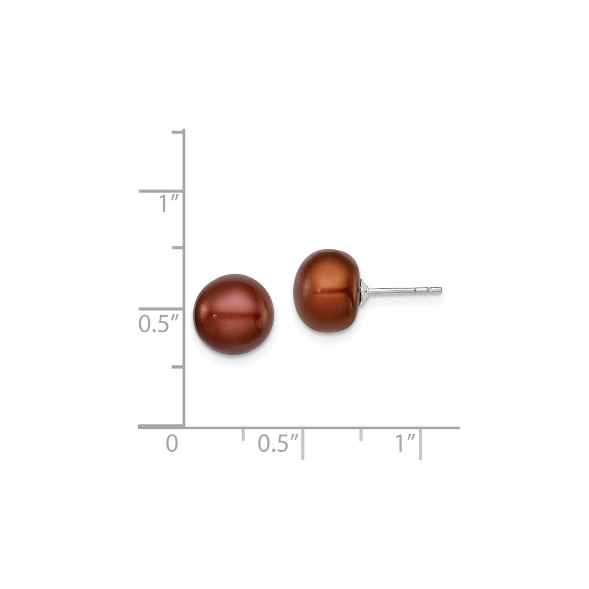 Sterling Silver Stud Earrings with Brown Freshwater Cultured Pearls for Women