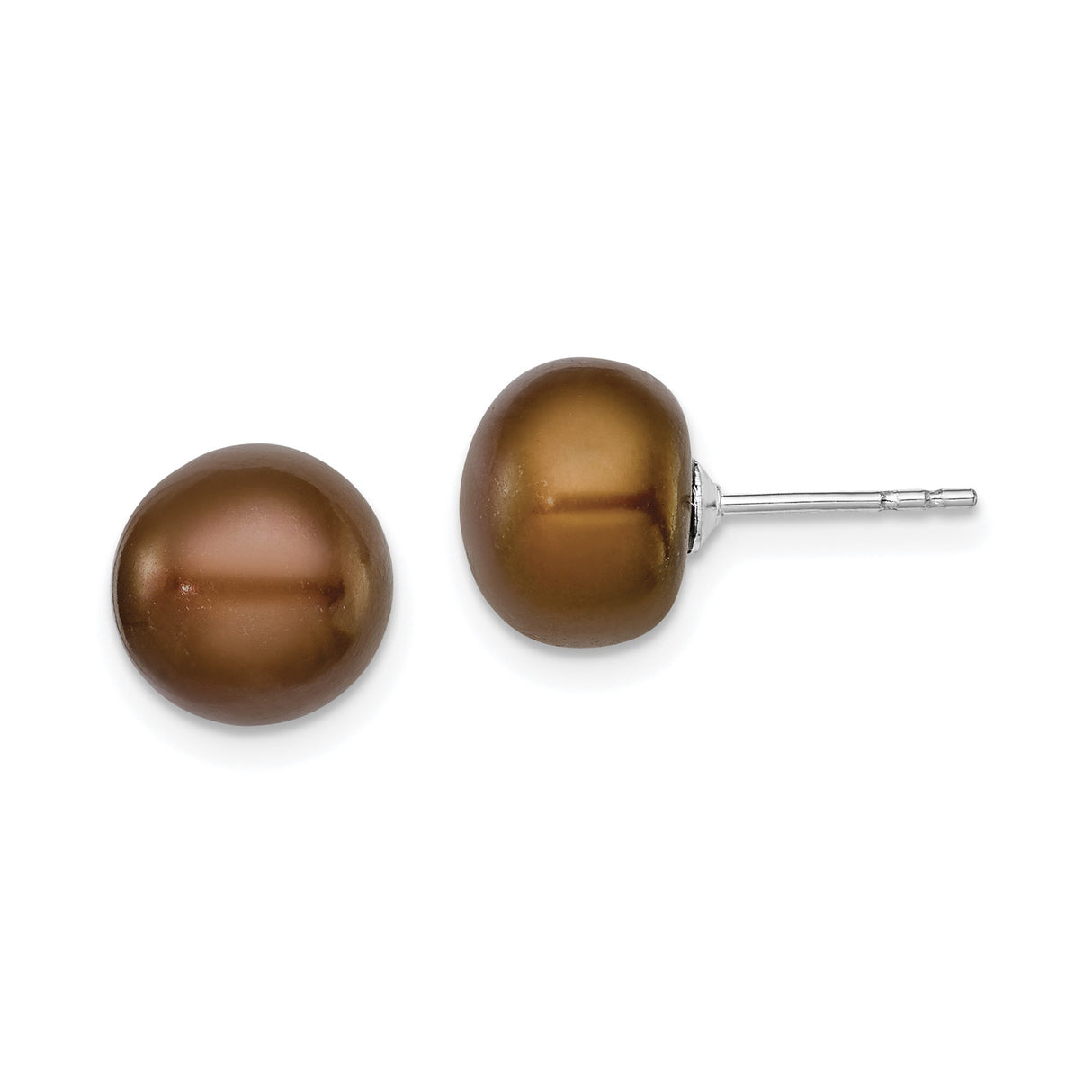 Sterling Silver Stud Earrings with Brown Freshwater Cultured Pearls for Women