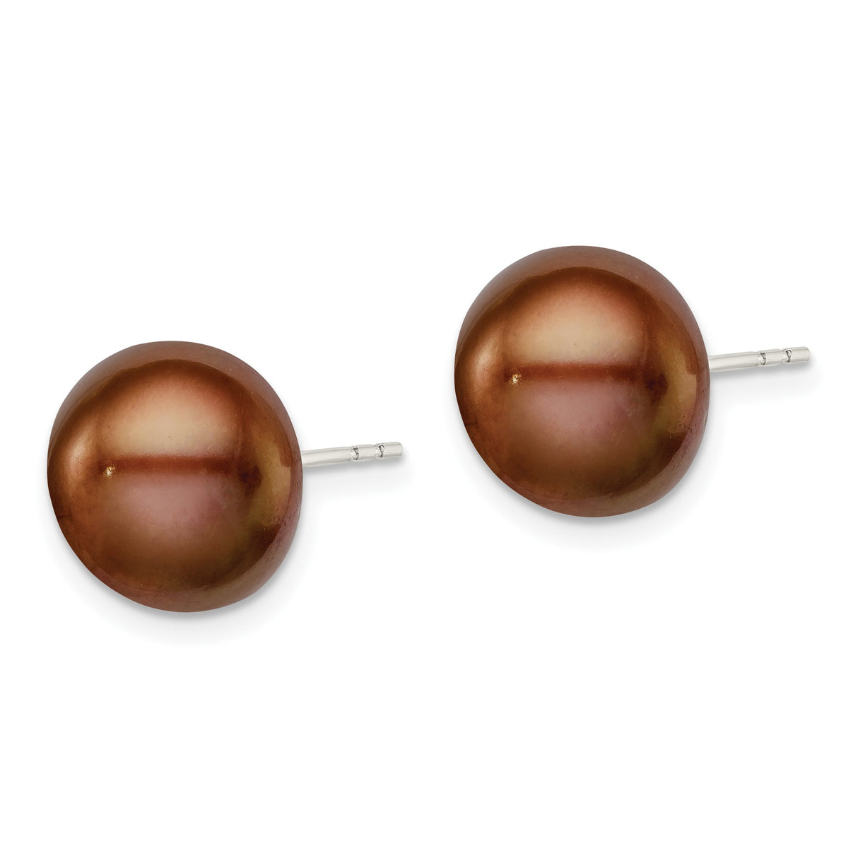Sterling Silver Stud Earrings with Brown Freshwater Pearl, Polished Finish, Timeless Style for Women