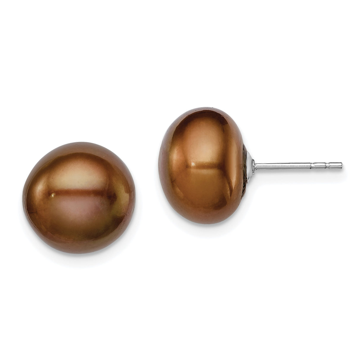 Sterling Silver Stud Earrings with Brown Freshwater Pearl, Polished Finish, Timeless Style for Women