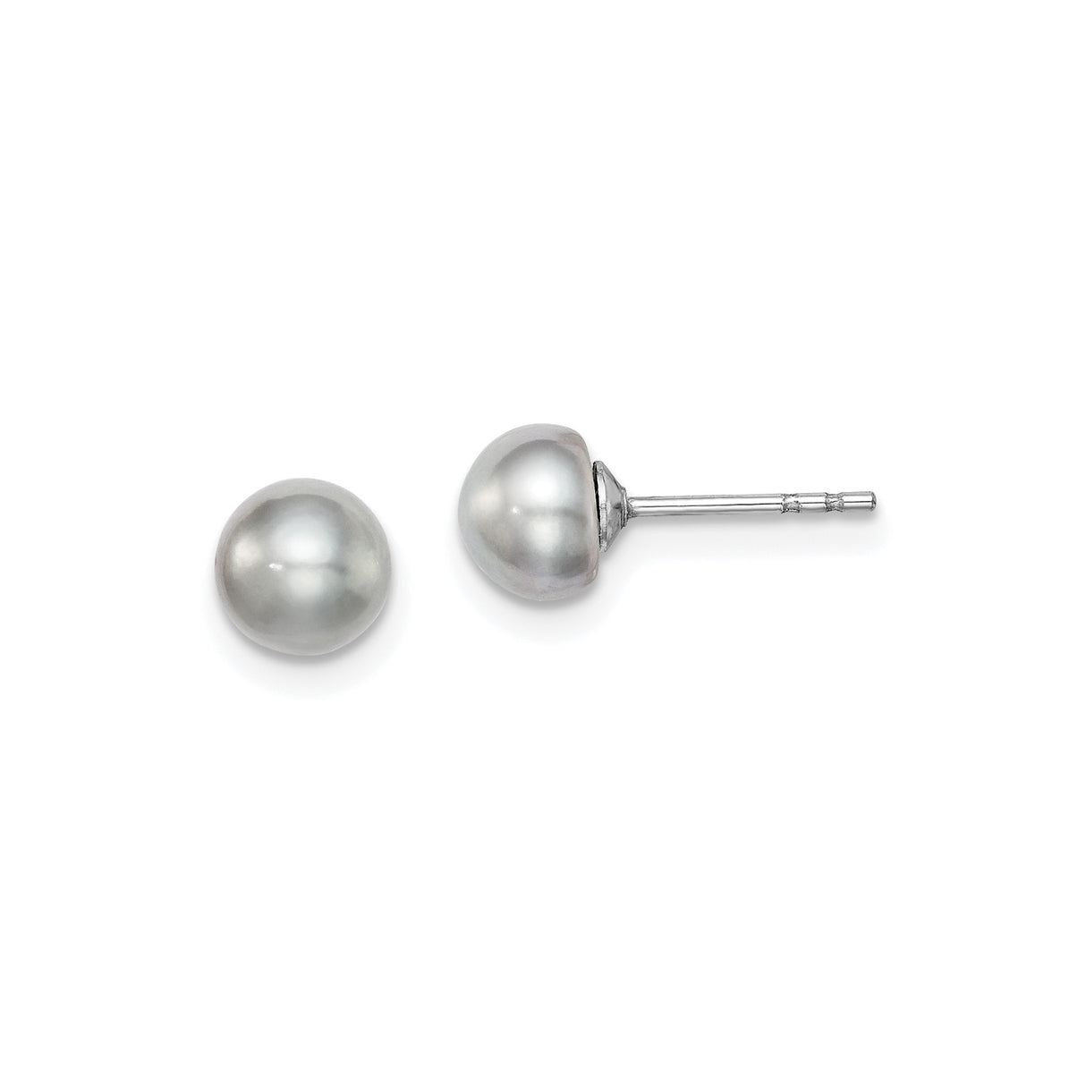 Sterling Silver Stud Earrings with Round White Freshwater Pearls, Classic Minimalist Design