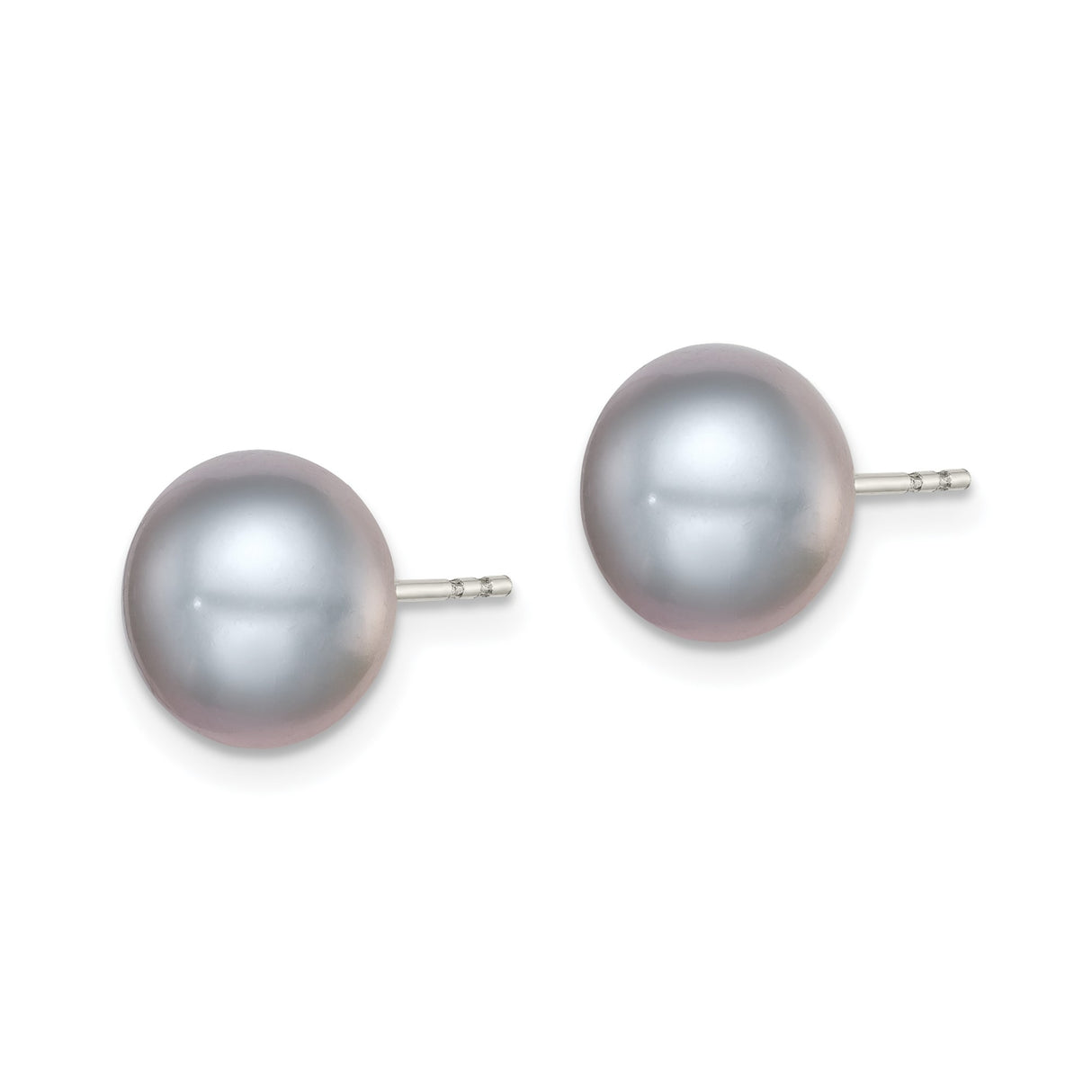 Sterling Silver Pearl Stud Earrings, Gray Round Button Faux Pearls, Minimalist Style for Women