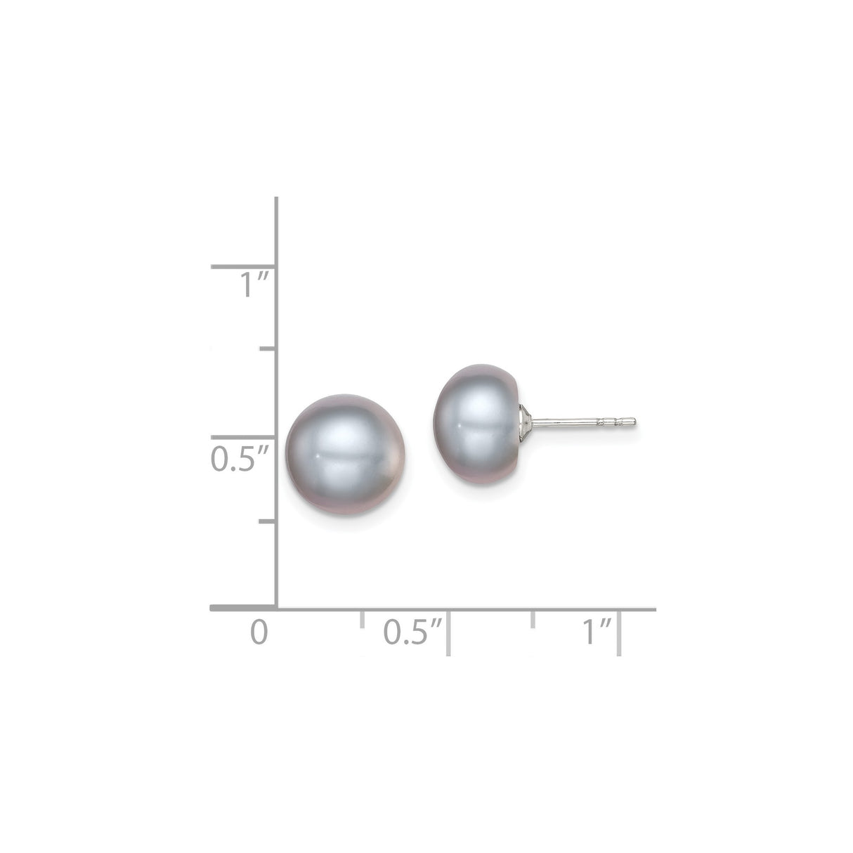 Sterling Silver Pearl Stud Earrings, Gray Round Button Faux Pearls, Minimalist Style for Women