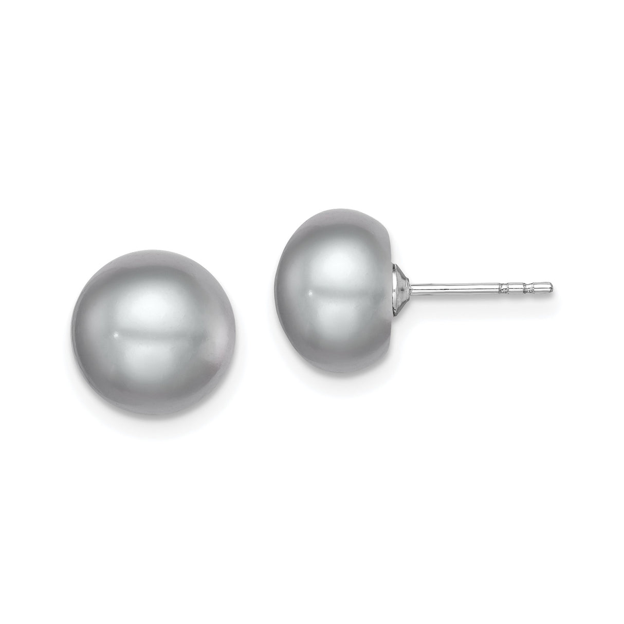 Sterling Silver Pearl Stud Earrings, Gray Round Button Faux Pearls, Minimalist Style for Women
