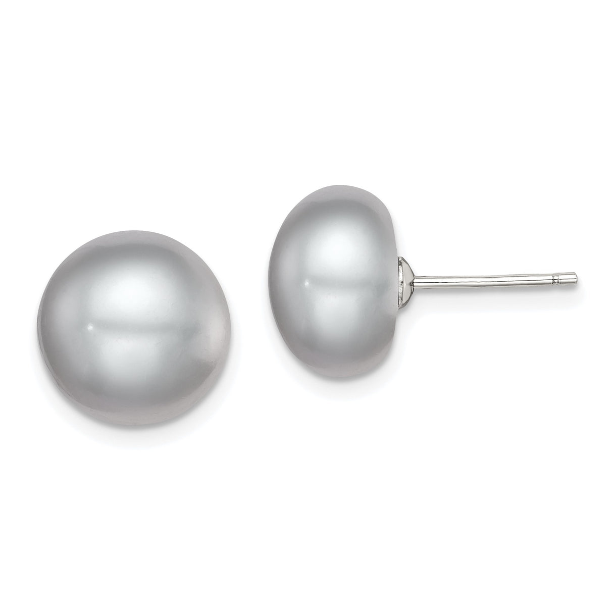 Sterling Silver Pearl Stud Earrings with Gray Round Freshwater Pearls, Classic Minimalist Style