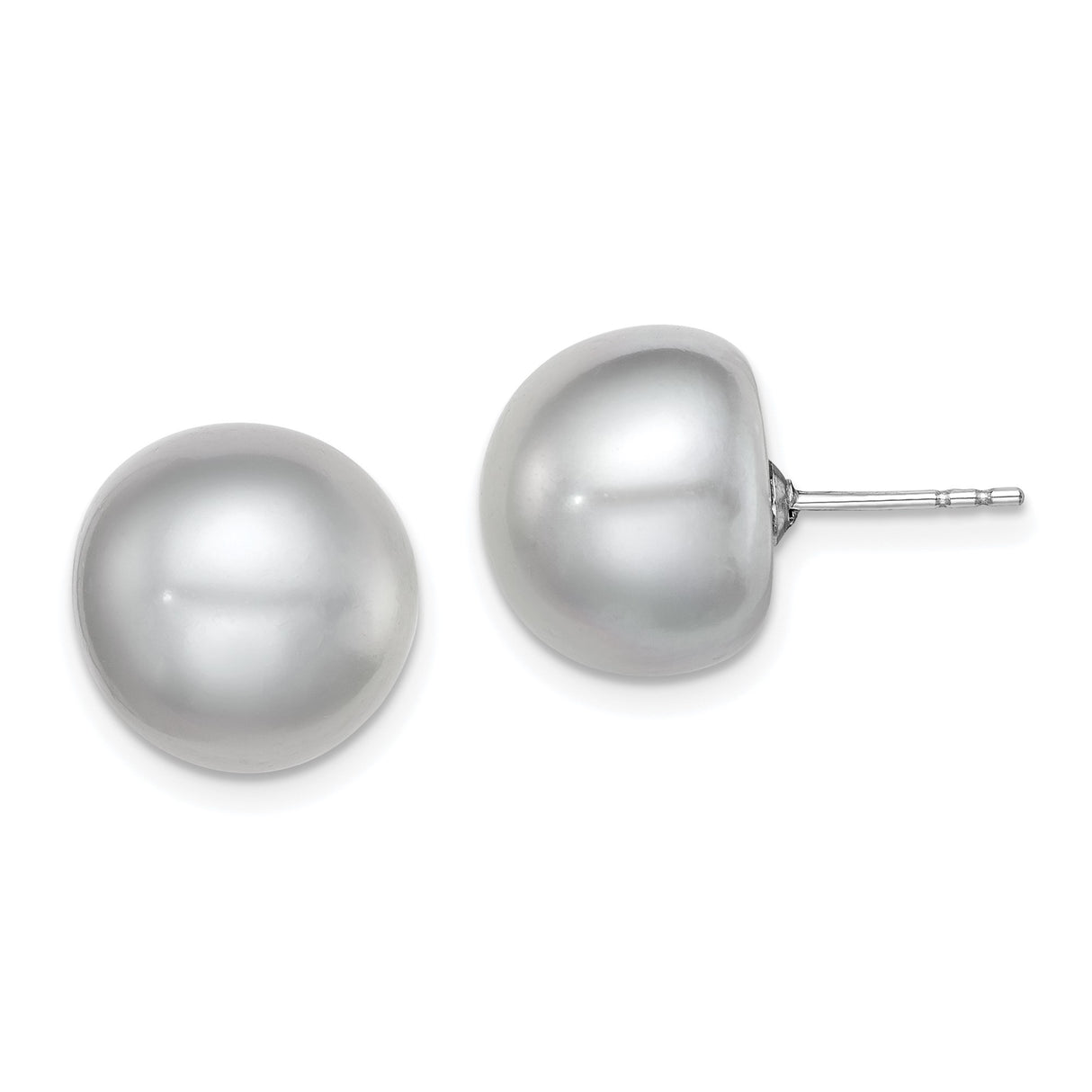 Sterling Silver Stud Earrings with Round White Freshwater Cultured Pearls, Classic Bridal Style