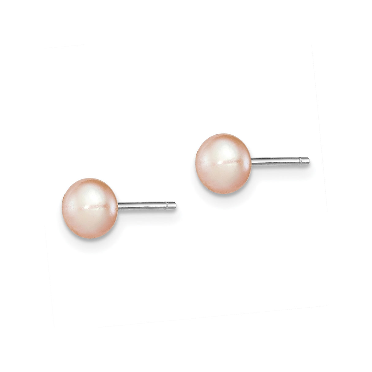 Sterling Silver Pearl Stud Earrings, Light Peach Cultured Freshwater, Classic Round Button Design