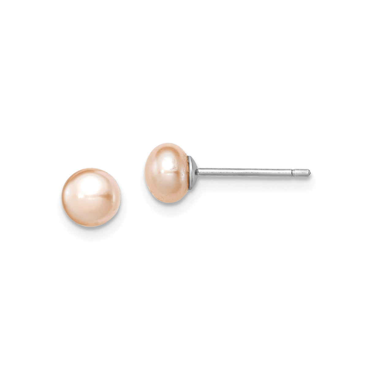 Sterling Silver Pearl Stud Earrings, Light Peach Cultured Freshwater, Classic Round Button Design