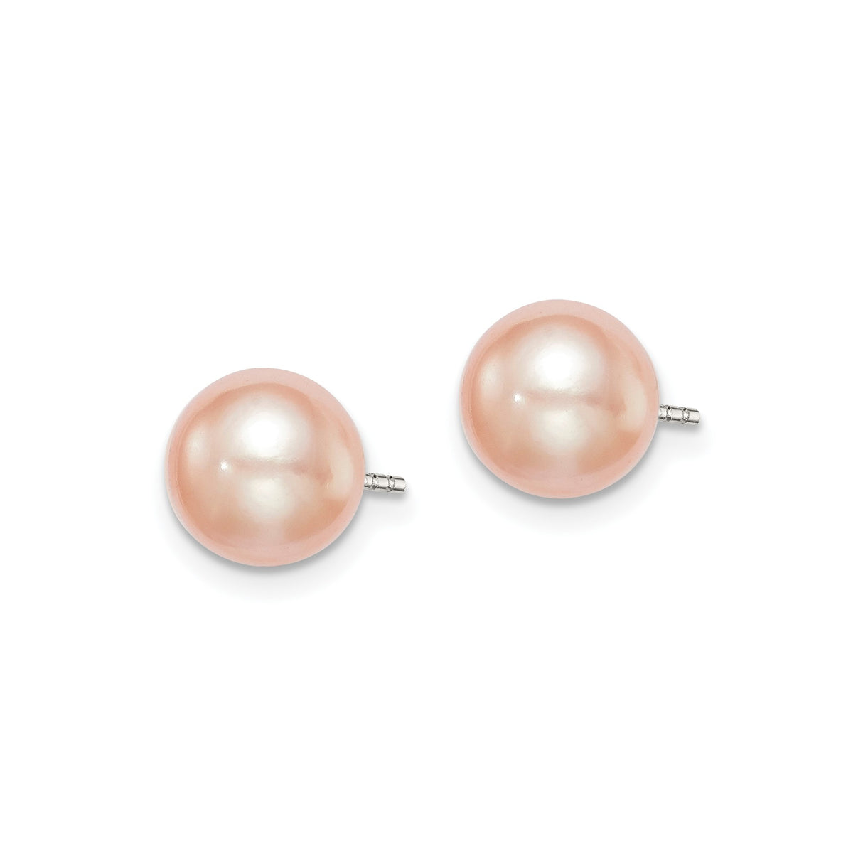 Sterling Silver Stud Earrings with 7-8mm Blush Peach Freshwater Cultured Pearls, Round Button Style