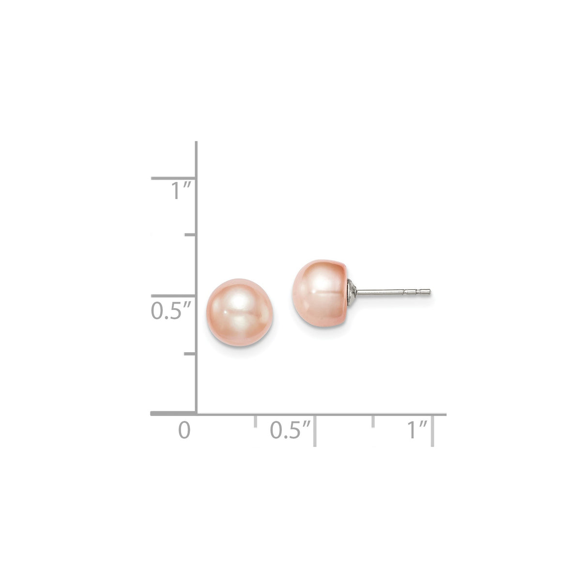 Sterling Silver Stud Earrings with 7-8mm Blush Peach Freshwater Cultured Pearls, Round Button Style