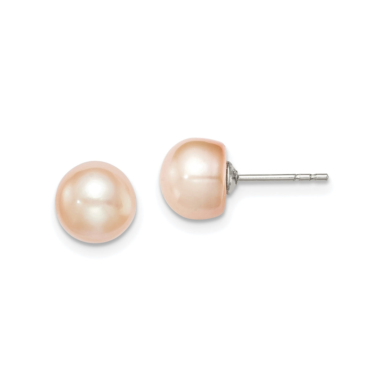 Sterling Silver Stud Earrings with 7-8mm Blush Peach Freshwater Cultured Pearls, Round Button Style