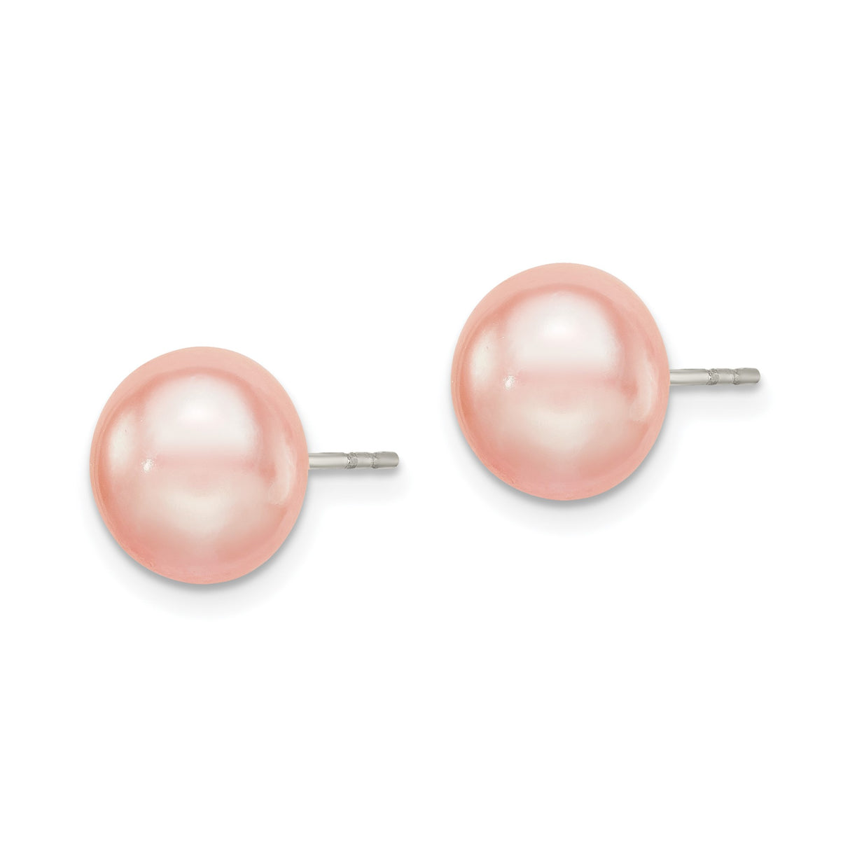 Sterling Silver Pearl Stud Earrings with Round Peach Freshwater Cultured Pearls, Minimalist Style