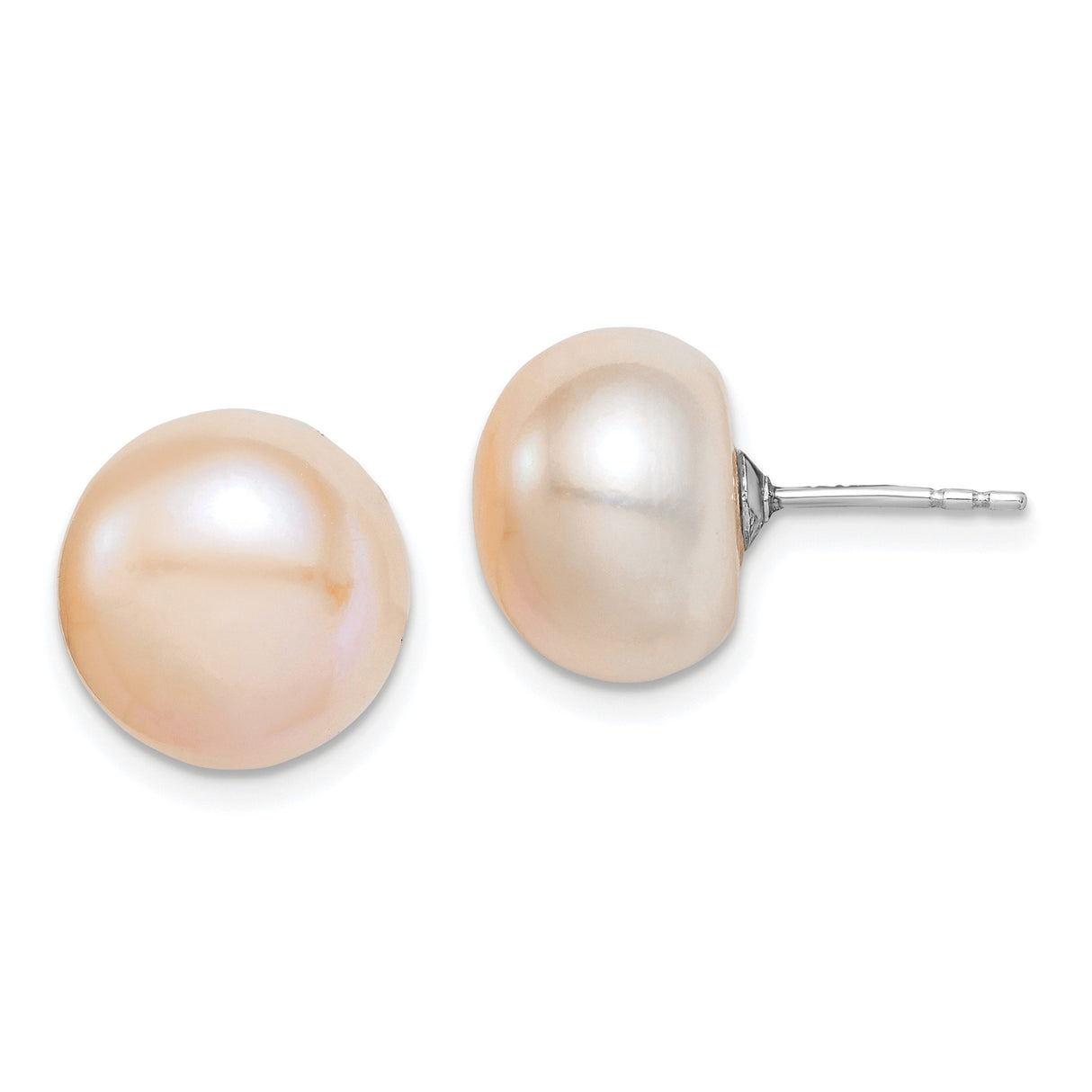 Sterling Silver Stud Earrings with Freshwater Cultured Irregular Round Pearls, Minimalist Design