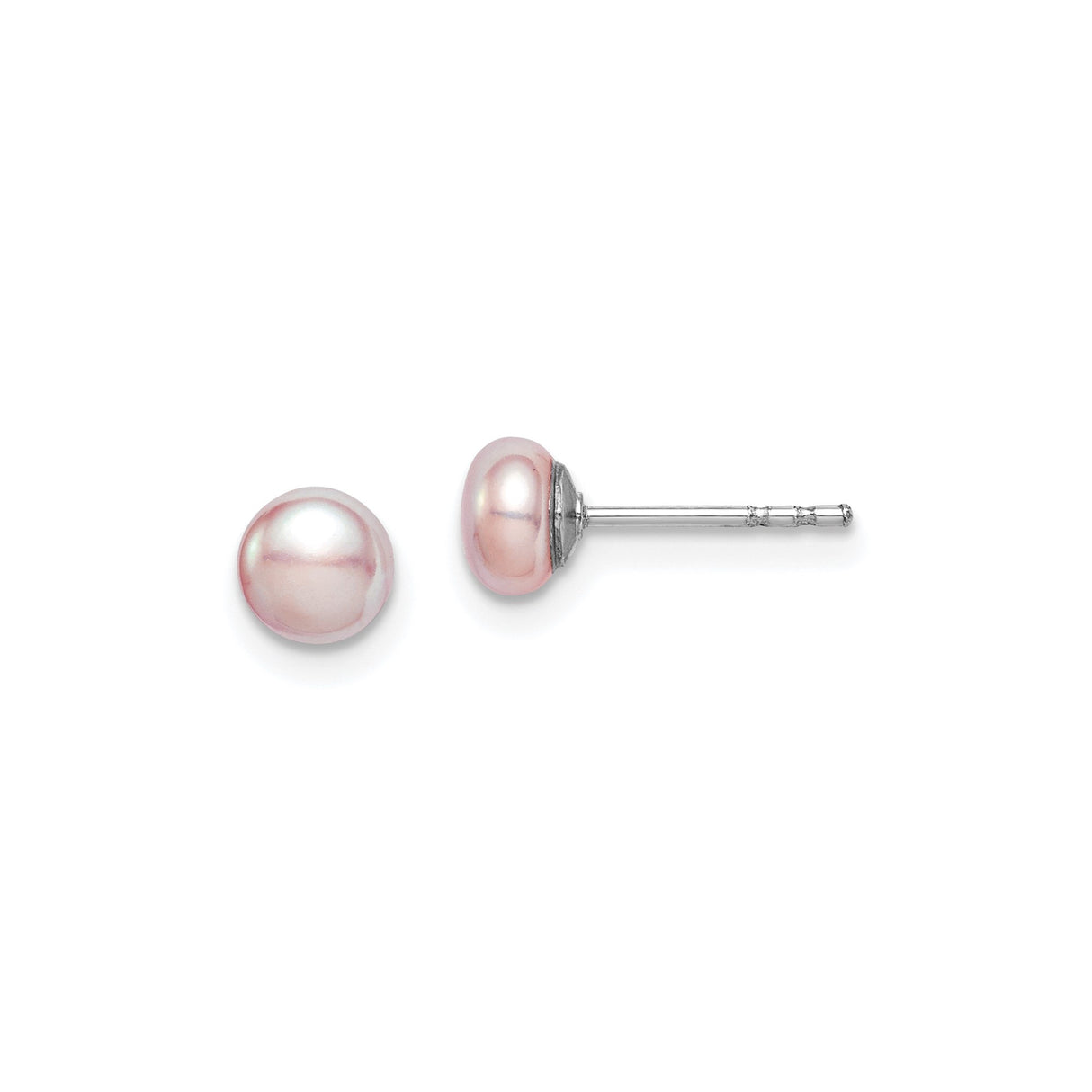 Sterling Silver Stud Earrings with Pink Freshwater Pearls, Round Button Design for Women