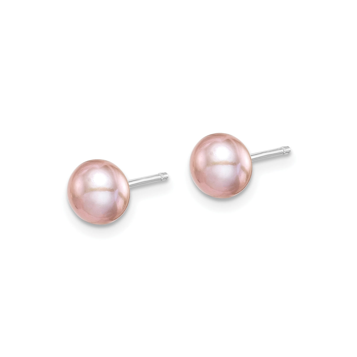 Sterling Silver Stud Earrings with Round Pink Freshwater Pearls, Classic Minimalist Design