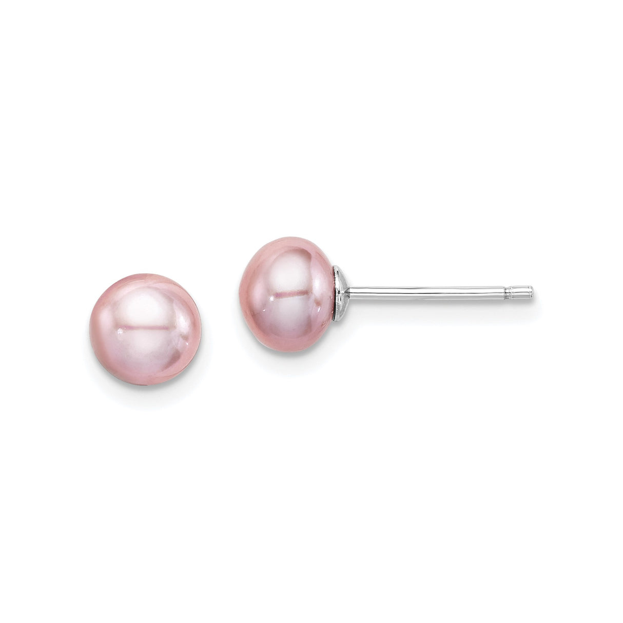Sterling Silver Stud Earrings with Round Pink Freshwater Pearls, Classic Minimalist Design