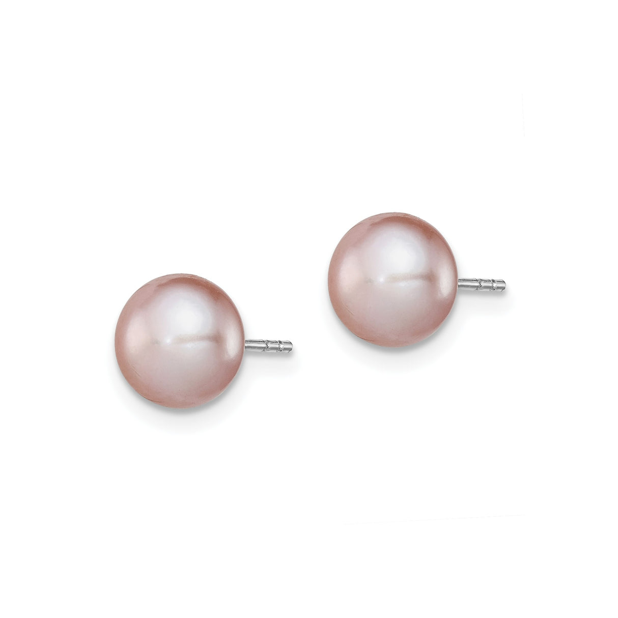 Sterling Silver Stud Earrings with Pink Simulated Pearls, Polished Minimalist Design for Women