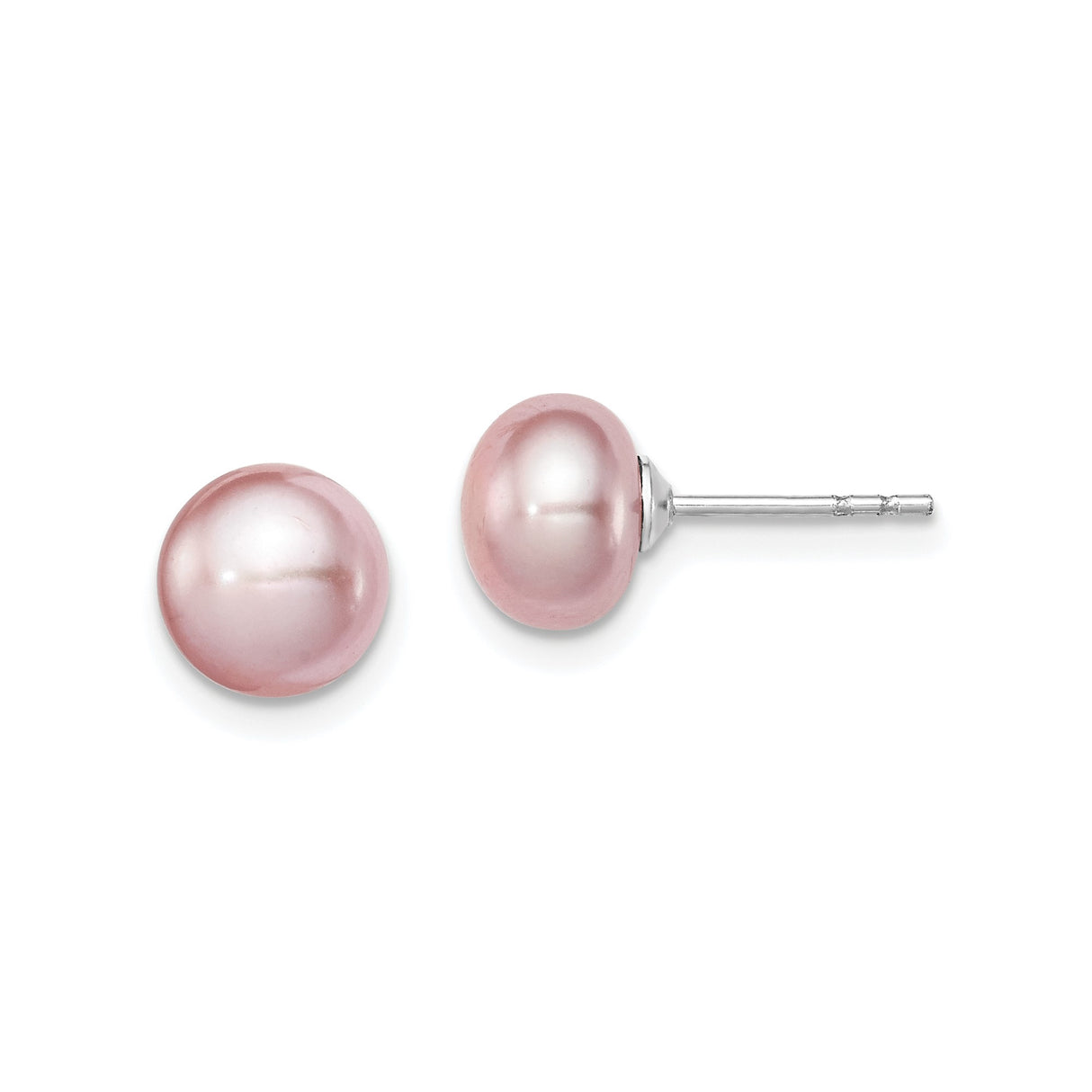 Sterling Silver Stud Earrings with Pink Simulated Pearls, Polished Minimalist Design for Women