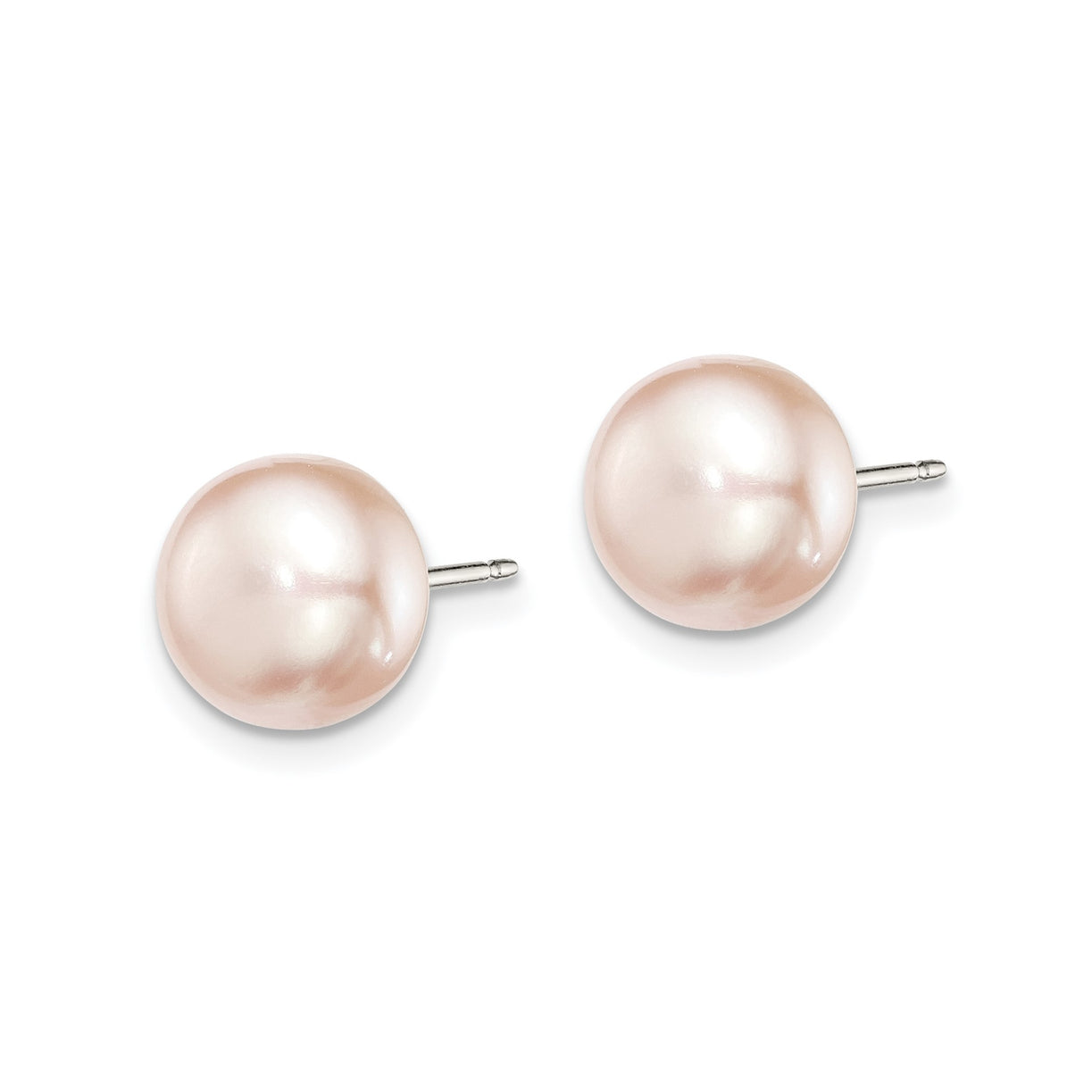 Sterling Silver Stud Earrings with Pink Freshwater Cultured Pearls, Button Design for Women