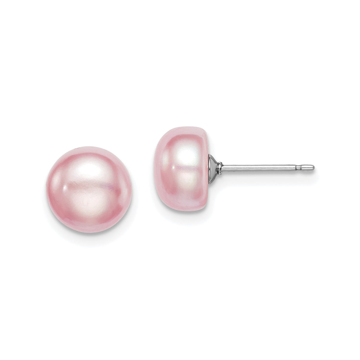Sterling Silver Stud Earrings with Pink Freshwater Cultured Pearls, Button Design for Women