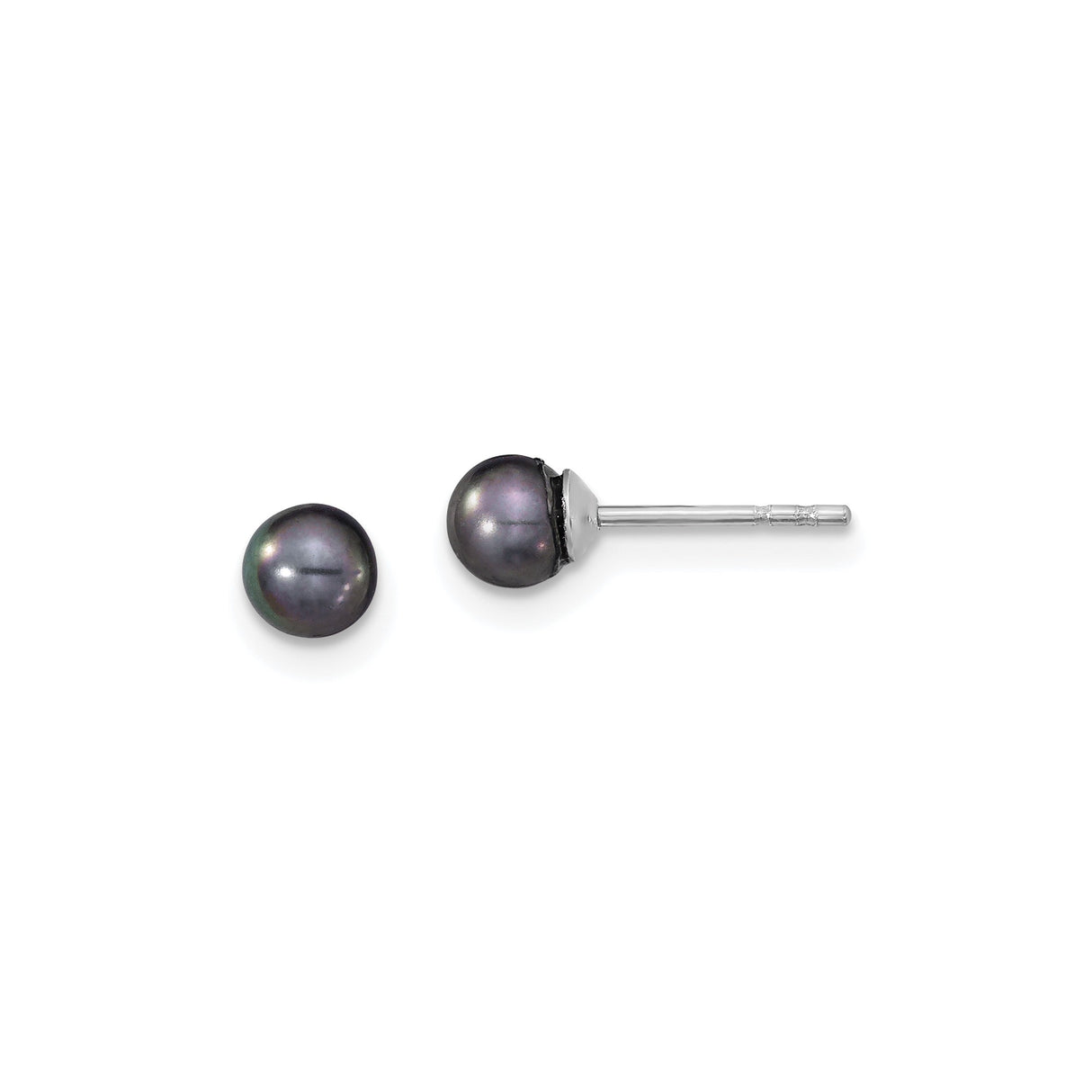 Sterling Silver Stud Earrings with Black Cultured Freshwater Pearls, Minimalist Design for Women