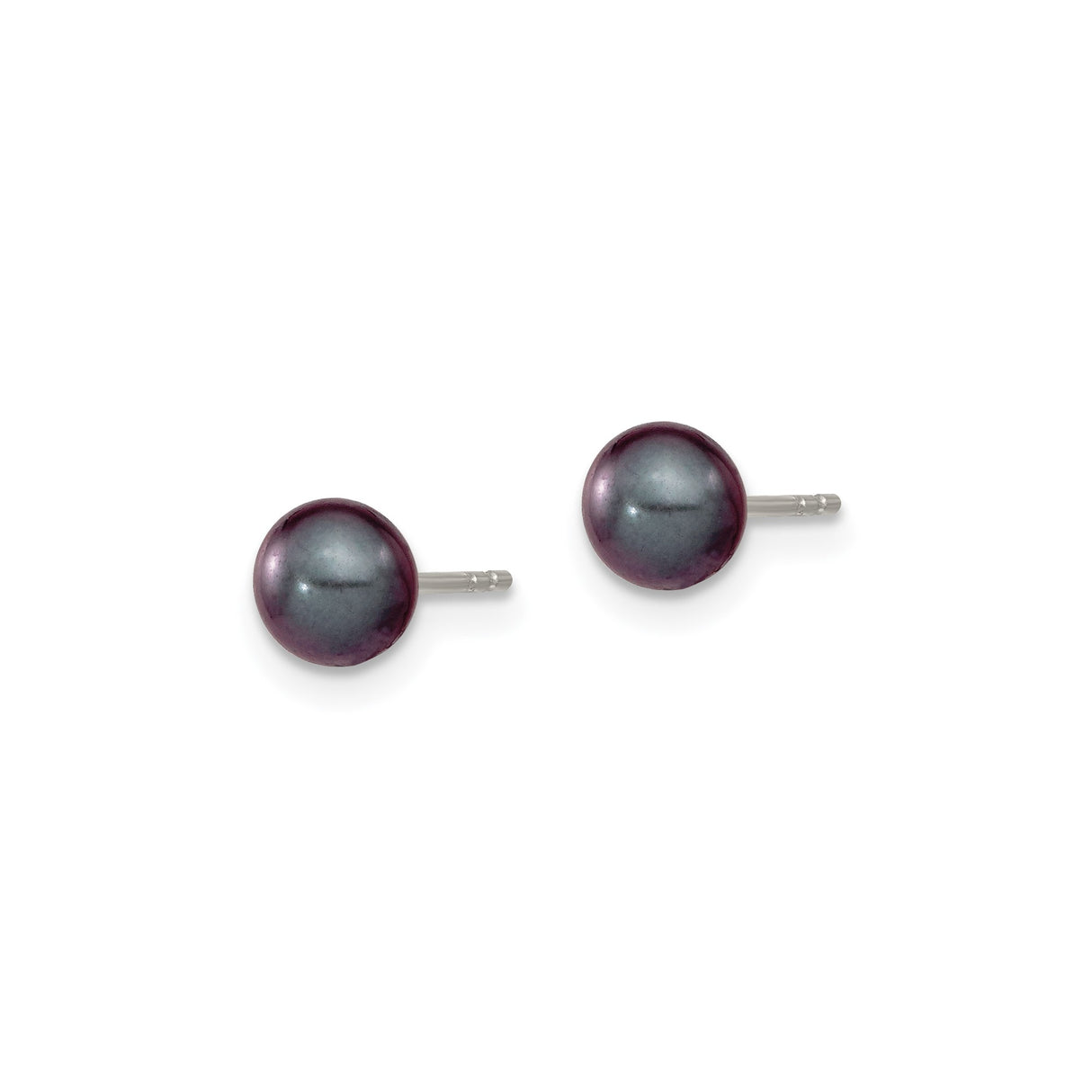 Sterling Silver Stud Earrings with Black Cultured Pearls, Minimalist Design for Women