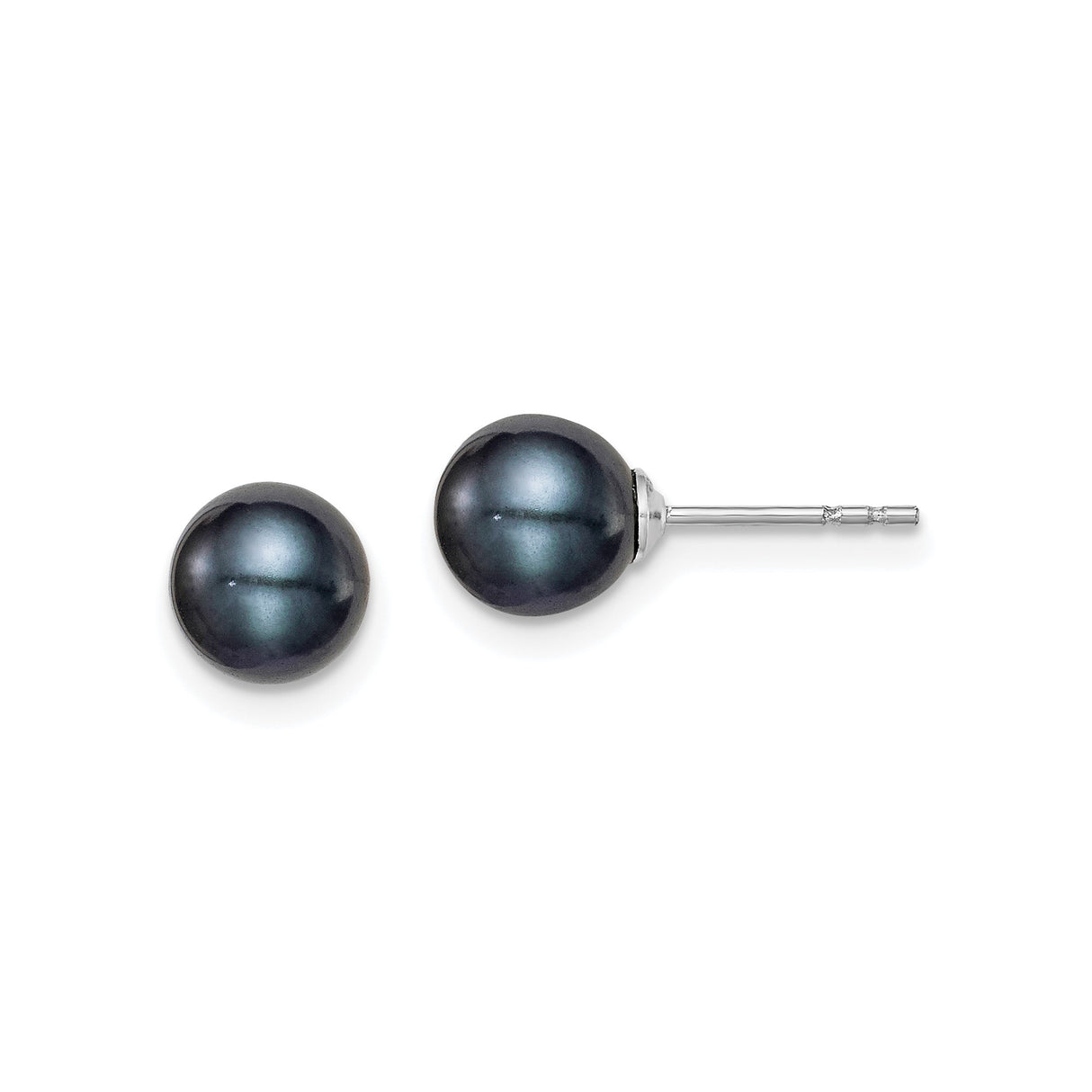 Sterling Silver Stud Earrings with Black Cultured Pearls, High-Luster Finish, Minimalist Style