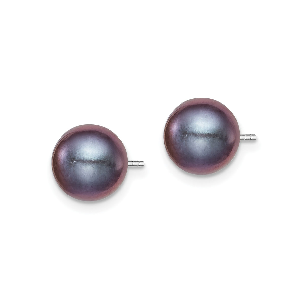 Sterling Silver Stud Earrings with Black Cultured Round Pearls, Classic Elegant Style for Women