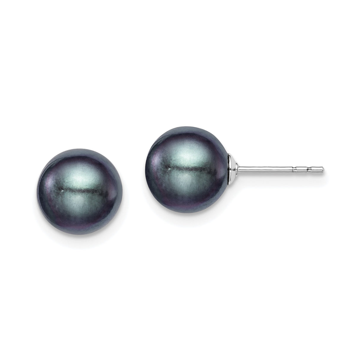 Sterling Silver Stud Earrings with Black Cultured Round Pearls, Classic Elegant Style for Women