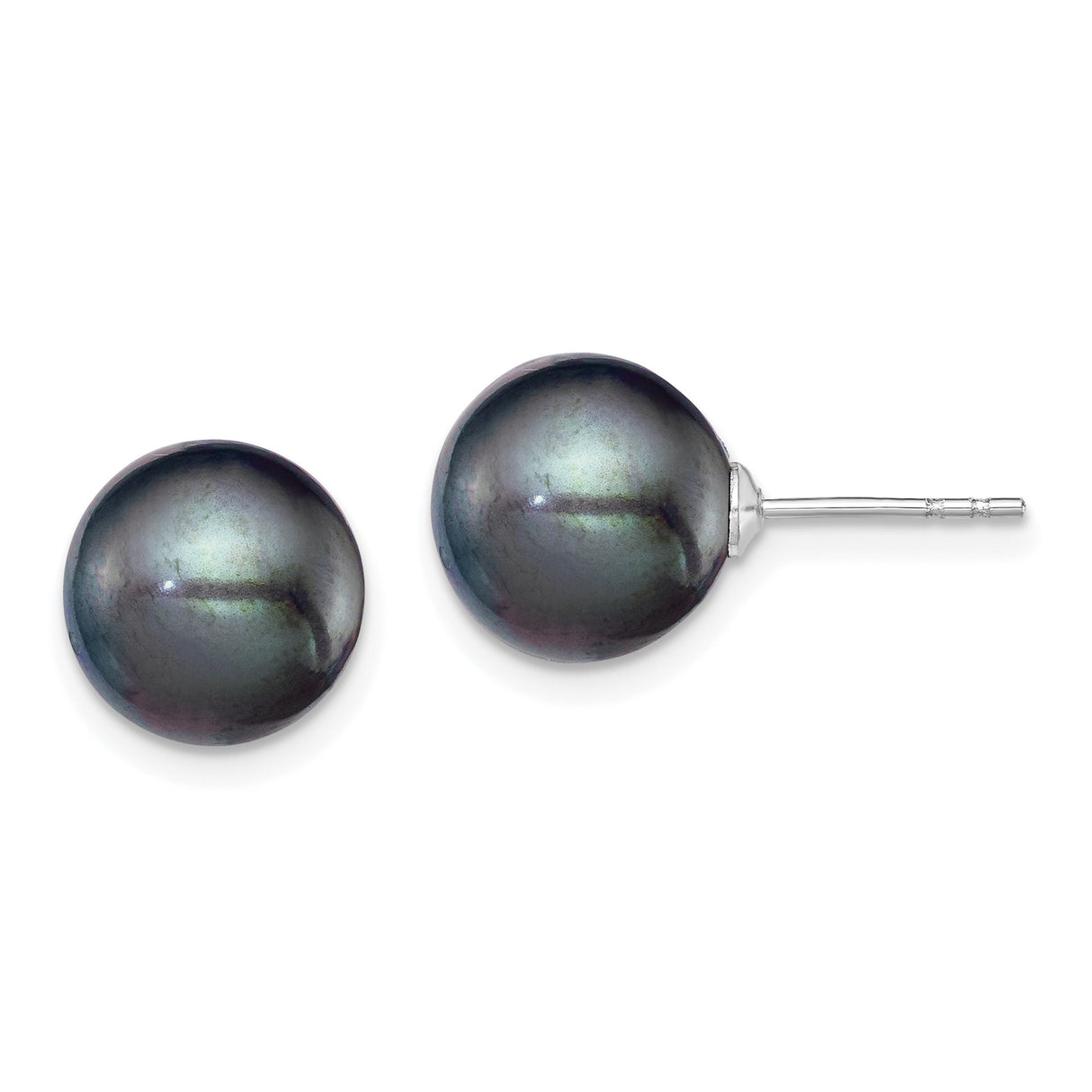 Sterling Silver Stud Earrings with Black Cultured Freshwater Pearls, Classic Minimalist Design for Women