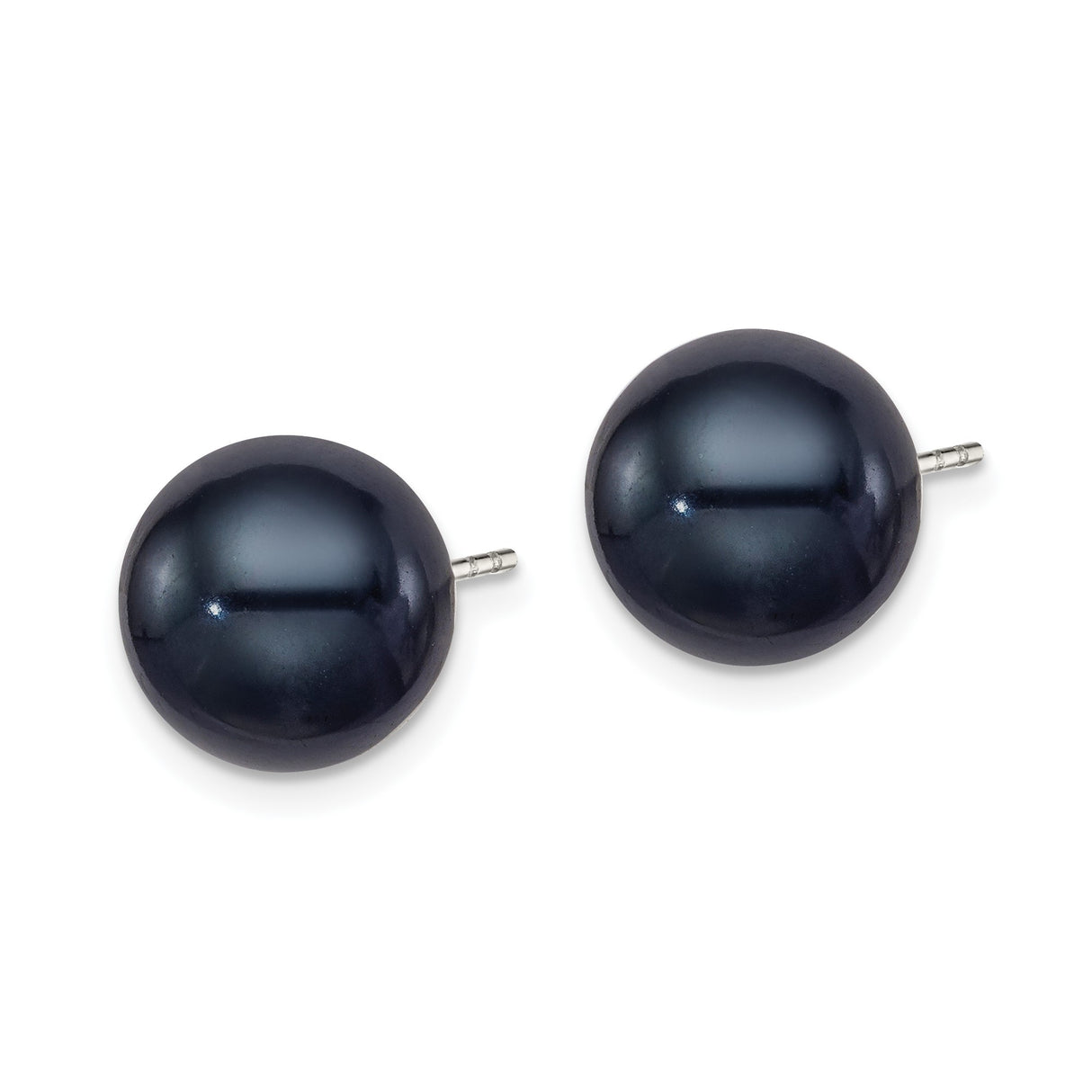 Sterling Silver Stud Earrings with Black Freshwater Cultured Pearls, Classic Minimalist Style