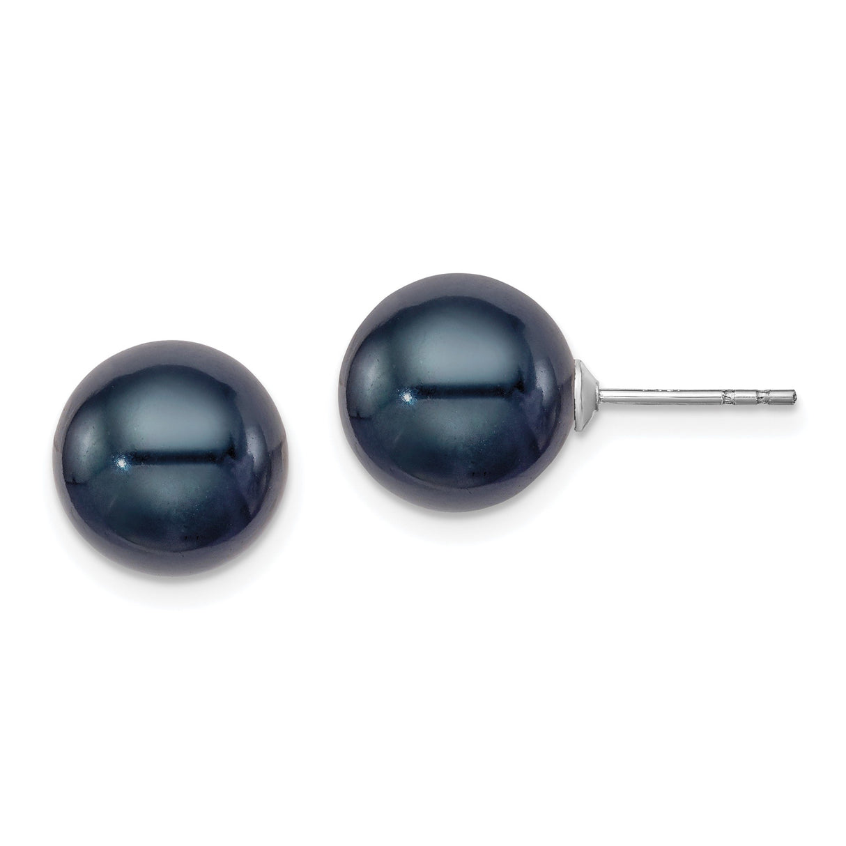 Sterling Silver Stud Earrings with Black Freshwater Cultured Pearls, Classic Minimalist Style