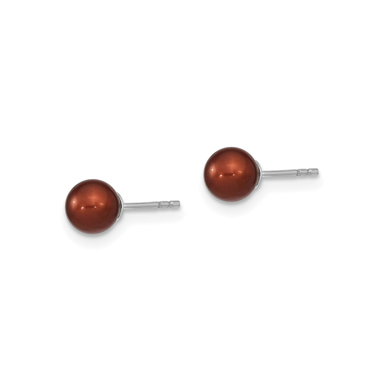 Sterling Silver Stud Earrings with Round Brown Pearl Beads, Minimalist Design for Women